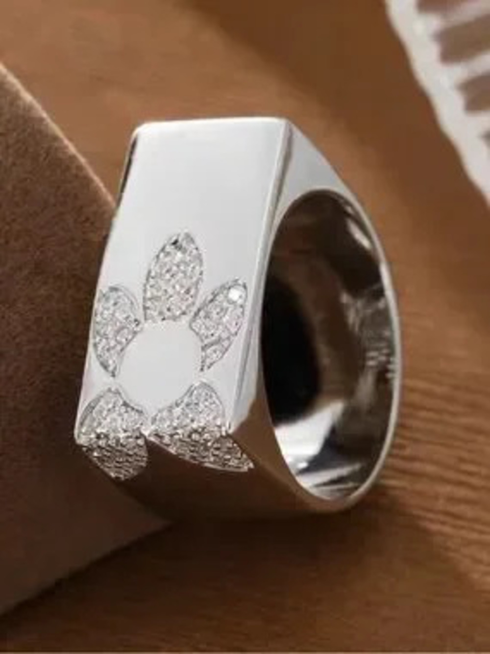 Sculptural Silver Floral Pave Ring
